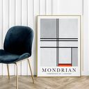 Mondrian gray - red - plakat 40x50 cm