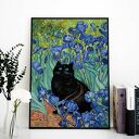 Czarny kot w irysach Van Gogha - plakat 40x50 cm