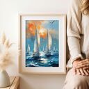 Plakat żaglówki 40x50 cm - niebieskie morze i żagle