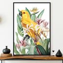 Obramowany plakat Papuga w kwiatach w czarnej ramie, 50x70 cm