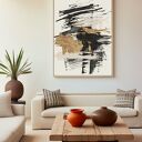 Plakat biało-czarna abstrakcja z brudnym złotem - format 61x91 cm