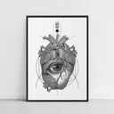Plakat anatomia serca - rycina vintage w biało-czarnym stylu (A4)