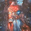 Nocne miasto w deszczu - artystyczny plakat akwarelowy A4