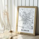 Plakat mapa Gliwice A4 Hogstudio - czarno-biała grafika miasta do Twojego wnętrza