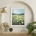 Nowoczesny obraz zielona łąka z białymi kwiatami - obraz w stylu boho - plakat 30x40 cm