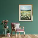 Nowoczesny obraz zielona łąka z białymi kwiatami - obraz w stylu boho - plakat 30x40 cm