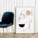 Plakat One Line z różem - format 50x70 cm - portret kobieta geometria