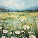 Nowoczesny obraz zielona łąka z białymi kwiatami - obraz w stylu boho - plakat 30x40 cm