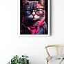 niebieskie 2 plakaty 50x70 cm - portrety hipsterskich kotów - indi koty
