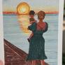 niebieskie zachód słońca ilustracja plakat mama syn