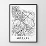 plakaty: mapa Gdańsk - format 50x70 cm do salonu plakat czarno biały