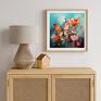 Turkusowy z i kwiatami - wydruk artystyczny 50x50 cm - plakat - kolorowa abstrakcja obraz z motylem