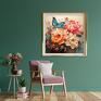 Retro i - niebieski i - wydruk artystyczny 50x50 cm - obraz i motyl plakat kwiaty piwonii