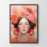 Hogstudio kolorowy plakaty dziewczyna z kwiatami - format 40x50 cm do salonu plakat kobieta