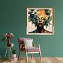 czarnoskóra kobieta z kwiatami - 50x50 cm - kwadratowy - plakat portret