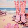 plakaty różowy w stylu - coastal - plakat boho girl buty kowbojki