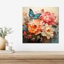 i - niebieski motyl i - wydruk artystyczny 50x50 cm - plakat kwiaty piwonii obraz w stylu retro
