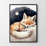 Plakat śpiący Lisek pokój - format 61x91 cm do pokoju dziecka plakaty lis