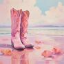 plakaty: Różowy w stylu boho 40x53cm - western retro - cowgirl różowebuty kowbojki plakat