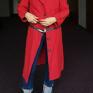 płaszcz czerwony damski bawełna z płótnem handmade=rozmiar M/L, długość całości 108cm, rękawa 56cm - folk