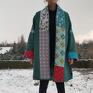 patchworkart Płaszcz patchworkowy w stylu boho, długi, kimonowy - waciak kimono