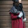 Bordowy płaszcz, oversize ogromny kaptur na jesień/zimę XL - kurtka suwak czerwony
