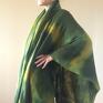 Wełniany kardigan/ponczo w zieleniach i kapką musztardy - kimono sweter