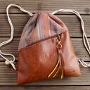 Plecak SUMMER VIBE skóra naturalna tkanina brązy żółty