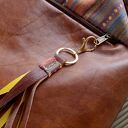 Plecak SUMMER VIBE skóra naturalna tkanina brązy żółty