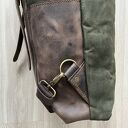 Brązowo-zielony plecak vintage handmade z woskowanej bawełny i skóry Crazy Horse