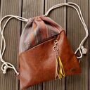 Plecak SUMMER VIBE skóra naturalna tkanina brązy żółty