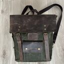 Plecak ze skóry i bawełniany zielono - brązowy Vintage