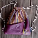 Plecak SUMMER VIBE skóra naturalna tkanina granat fiolet żółty