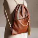 Plecak SUMMER VIBE skóra naturalna tkanina brązy żółty