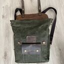 Plecak ze skóry i bawełniany zielono-brązowy Vintage