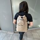 Duża Poketówka beżowa - torbo-plecak z weluru i wodoodporną podszewką