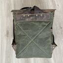 Plecak ze skóry i bawełniany zielono-brązowy Vintage