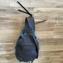 Plecak „Bukłak” Vintage z woskowanej bawełny i skóry Crazy Horse - niebiesko-brązowy, handmade