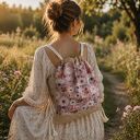 Plecak-worek boho w kwiaty - romantyczny dodatek handmade