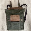 Plecak ze skóry i bawełniany zielono-brązowy Vintage