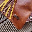 Plecak SUMMER VIBE skóra naturalna tkanina brązy żółty