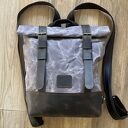 handmade szaro brązowy plecak z bawełny woskowanej i skóry w stylu vintage