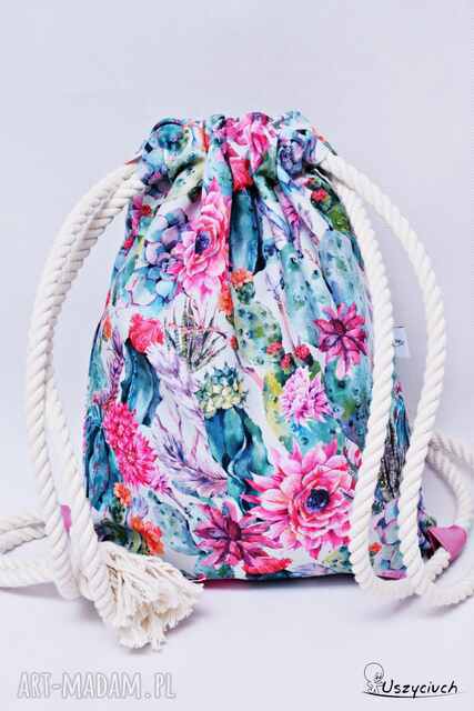 Workoplecak wodoodporny, worek plecak, torba na plecy, worek ze sznurami, plecak wodoodporny kaktusy