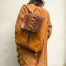 vintage plecak skórzany piekny ręcznie wykonany w kolorze kamelowym oryginalny