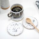 3 ceramiczne podkładki pod kubek - lastryko (Ø 9 cm), białe, ręcznie szkliwione