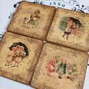 Dekoracyjne podkładki decoupage vintage w stylu farmhouse i prowansji - komplet 4 szt. 10x10 cm