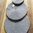 Komplet 3 okrągłych podkładek handmade ze sznurka bawełnianego - ciemny szary
