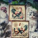 Dekoracyjne podkładki decoupage z kogutami vintage