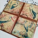 Dekoracyjne podkładki decoupage z bocianami - vintage shabby chic i farmhouse (komplet 4 szt.) 