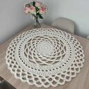 Ręcznie robiona serweta szydełkowa ze sznurka 70 cm (okrągła) w kolorze ecru